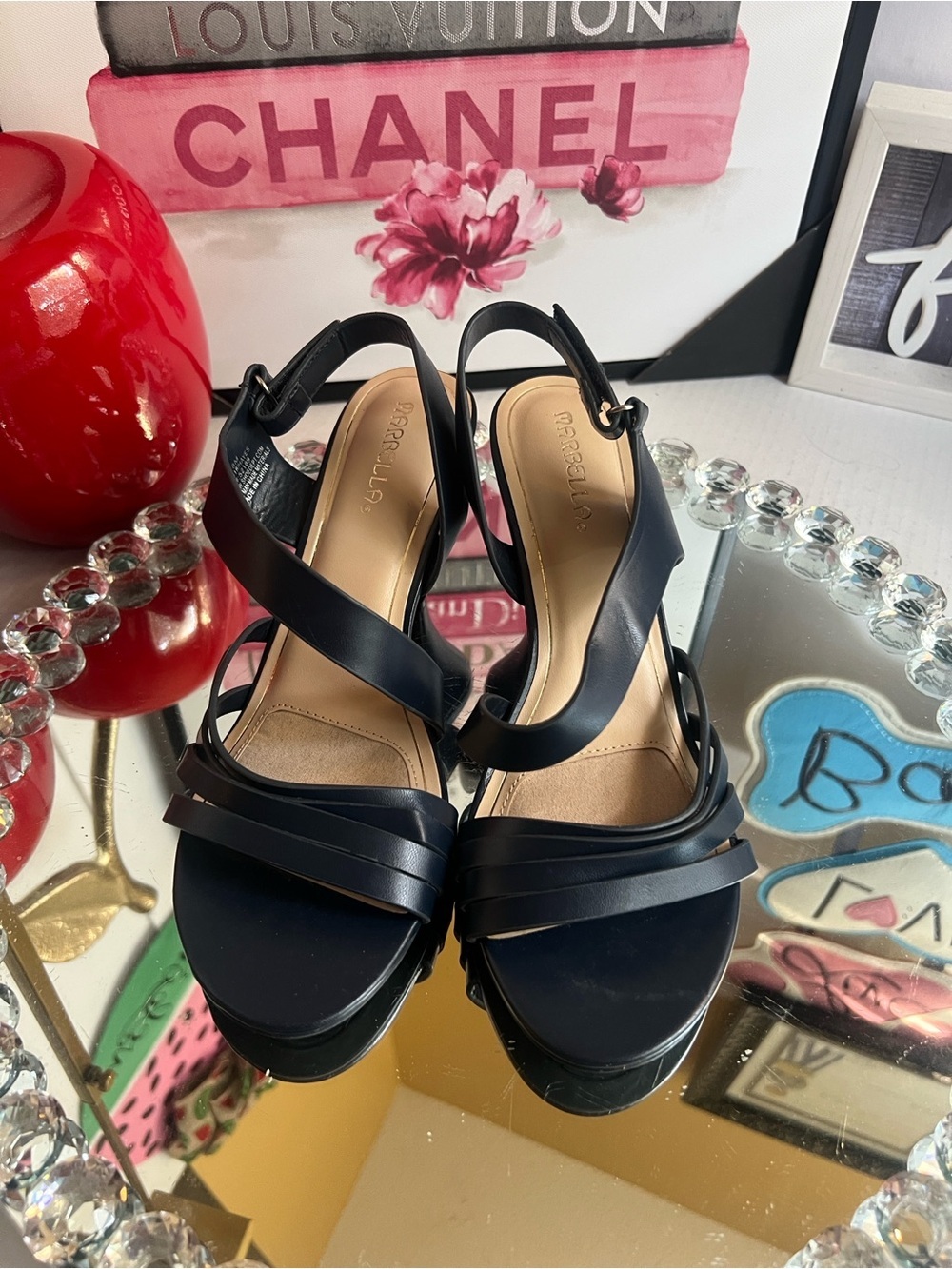 Marbella dark blue  Strappy Platform Slingback Heels by Report size 8